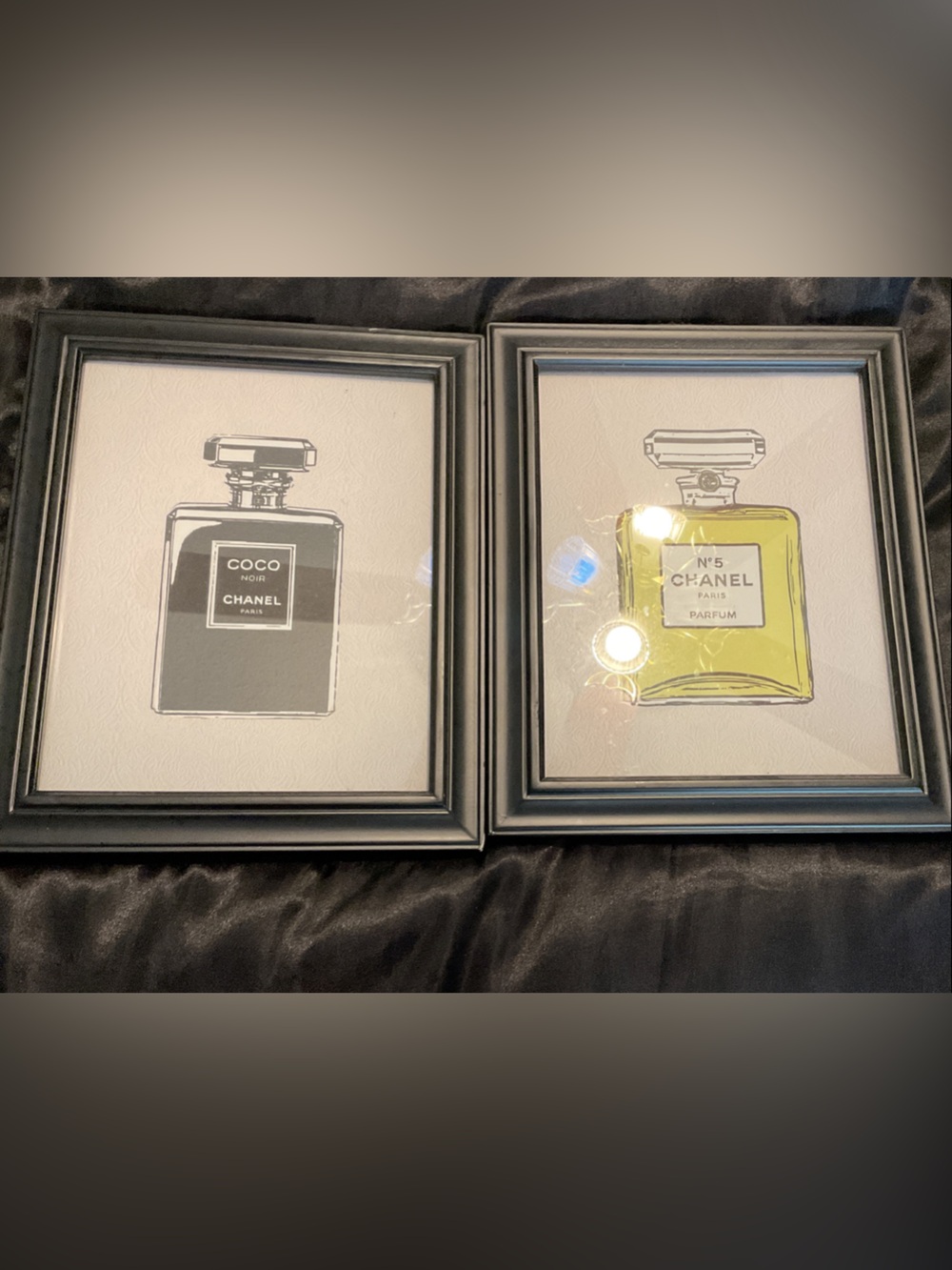 CHANEL Framed Perfume Bottle Prints in Black and Yellow - Set of 2